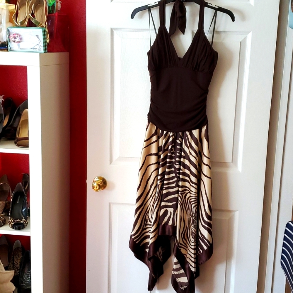 City Triangle Brown Zebra Print Dress, Size M